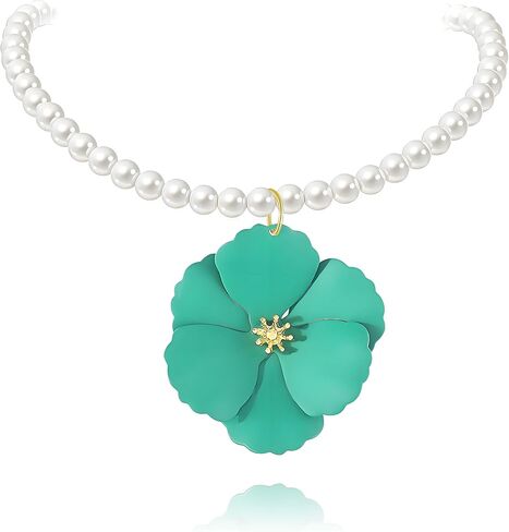 Flower Pearl Necklace for Women Elegant Handmade Boho Floral Flower Bib Charm Choker Necklace Summer Hawaii Beach Chokers Necklaces Weddings Porm Jewelry Gifts in Saudi Arabia