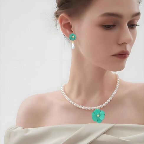 Flower Pearl Necklace for Women Elegant Handmade Boho Floral Flower Bib Charm Choker Necklace Summer Hawaii Beach Chokers Necklaces Weddings Porm Jewelry Gifts in Saudi Arabia