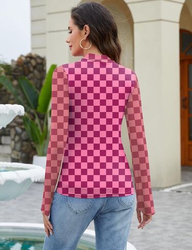 LOMON Mesh Long Sleeve Tops for Women Double Layered Sheer Shirts Mockneck Going Out Party Lace Blouse S-XXL in Kuwait