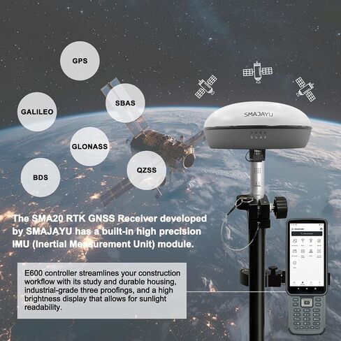 SMA20RTK PPK PPP IMU NOAA certificated GNSS Land Surveying Equipment Rover Base Collector with Software, 25km Distance 3±cm Accuracy by PPK, (Exclude Tripod&Pole) in Kuwait