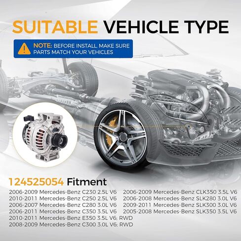 PAROD Alternator 12V 150A Fit for 2006-2009 Mercedes-Benz C230/CLK350,2010-2011 C250/E350, 2006-2007 C280, 2008-2009 C300, 2006-2011 C350, 06-08 SLK280, 09-11 SLK300, 05-08 SLK350 Replace# 124525054 in Saudi Arabia