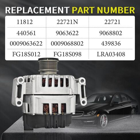 180AMP 12V المولد المتوافق مع Mercedes-Benz C350 GLK350 2013-2015 ، E350 2012-2014 ، GLE350 2016-2018 ، SLK350 2014-2016 ، REPALCE # 0009063622222222222222. in Kuwait