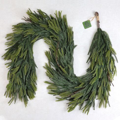 6fts Norfolk Pine Garland - Greenery Garland Real Touch ، النباتات الخضراء الكثيفة لعيد الميلاد الداخلي في الهواء الطلق ، وعطلات ، وتزيين المنزل (1 ، 6 أقدام) in Kuwait