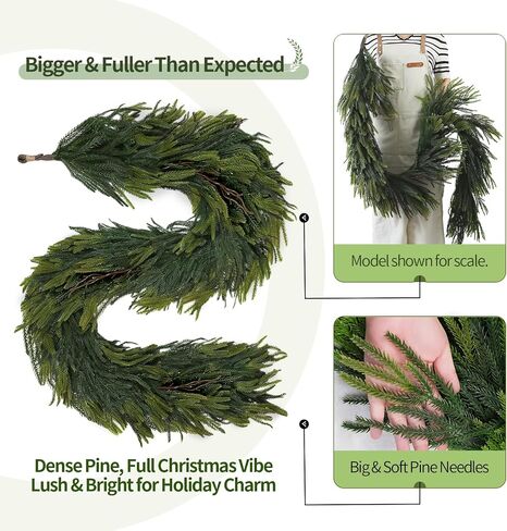 6fts Norfolk Pine Garland - Greenery Garland Real Touch ، النباتات الخضراء الكثيفة لعيد الميلاد الداخلي في الهواء الطلق ، وعطلات ، وتزيين المنزل (1 ، 6 أقدام) in Kuwait
