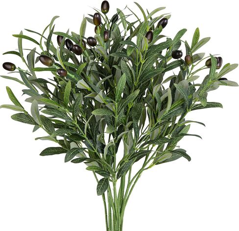 XONOR Artificial Olive Branches Artificial Olive Greenery Leaves Stems for Vases Fake Fruits Faux Silk Plants for Tabletop Home Office Decoration (6Pcs, 18'') in Saudi Arabia