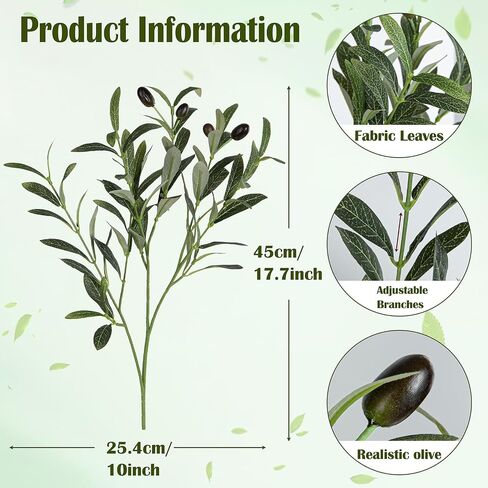 XONOR Artificial Olive Branches Artificial Olive Greenery Leaves Stems for Vases Fake Fruits Faux Silk Plants for Tabletop Home Office Decoration (6Pcs, 18'') in Saudi Arabia