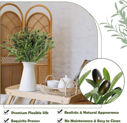 XONOR Artificial Olive Branches Artificial Olive Greenery Leaves Stems for Vases Fake Fruits Faux Silk Plants for Tabletop Home Office Decoration (6Pcs, 18'') in Saudi Arabia