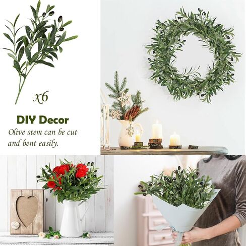XONOR Artificial Olive Branches Artificial Olive Greenery Leaves Stems for Vases Fake Fruits Faux Silk Plants for Tabletop Home Office Decoration (6Pcs, 18'') in Saudi Arabia