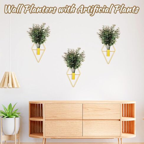 2 Pcs Hallway Decor Hanging Planters, Artificial Eucalyptus Wall Plants with Modern Geometric Design, Black Boho Wall Decor for Indoor Spaces, Stylish Home Accent for Living Room, Hallway & Bedroom in Kuwait