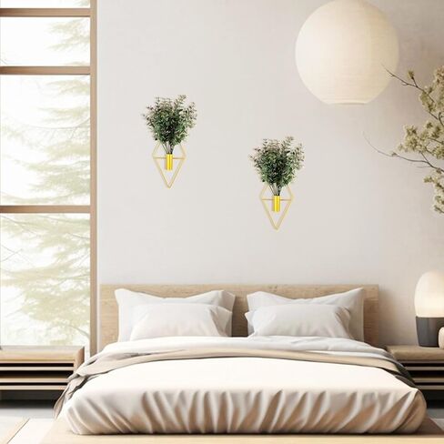 2 Pcs Hallway Decor Hanging Planters, Artificial Eucalyptus Wall Plants with Modern Geometric Design, Black Boho Wall Decor for Indoor Spaces, Stylish Home Accent for Living Room, Hallway & Bedroom in Kuwait