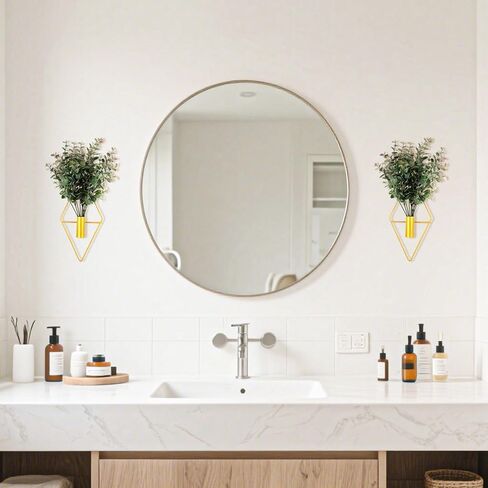 2 Pcs Hallway Decor Hanging Planters, Artificial Eucalyptus Wall Plants with Modern Geometric Design, Black Boho Wall Decor for Indoor Spaces, Stylish Home Accent for Living Room, Hallway & Bedroom in Kuwait