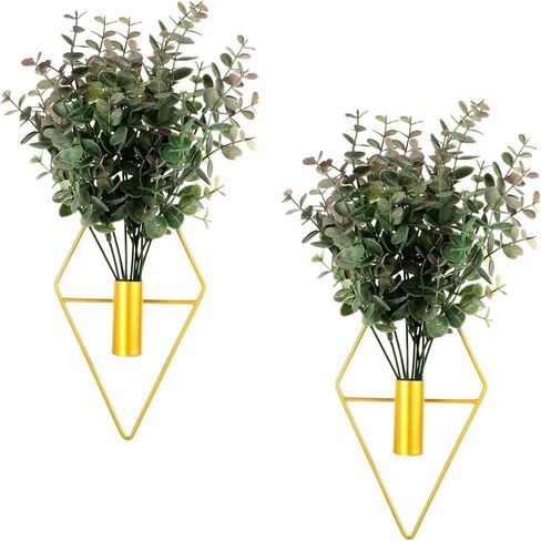 2 Pcs Hallway Decor Hanging Planters, Artificial Eucalyptus Wall Plants with Modern Geometric Design, Black Boho Wall Decor for Indoor Spaces, Stylish Home Accent for Living Room, Hallway & Bedroom in Kuwait