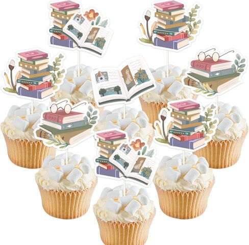 Jollyboom Storybook Baby Shower Decoration Girl, 24pcs Storybook Theme Cupcake Topper Pink Book Reading Double-Sided Printing Cake Decoration for Storybook Book Baby Shower Birthday Party Decoration in Kuwait