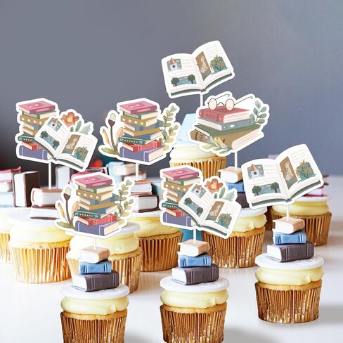 Jollyboom Storybook Baby Shower Decoration Girl, 24pcs Storybook Theme Cupcake Topper Pink Book Reading Double-Sided Printing Cake Decoration for Storybook Book Baby Shower Birthday Party Decoration in Kuwait