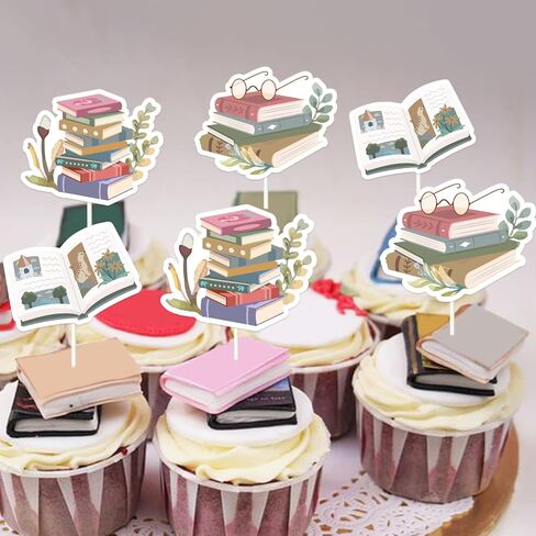 Jollyboom Storybook Baby Shower Decoration Girl, 24pcs Storybook Theme Cupcake Topper Pink Book Reading Double-Sided Printing Cake Decoration for Storybook Book Baby Shower Birthday Party Decoration in Kuwait