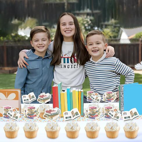 Jollyboom Storybook Baby Shower Decoration Girl, 24pcs Storybook Theme Cupcake Topper Pink Book Reading Double-Sided Printing Cake Decoration for Storybook Book Baby Shower Birthday Party Decoration in Kuwait