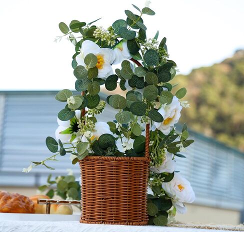 2Pcs Total 13 feet Eucalyptus Flower Garland with Fake Rose Flower, Artificial Fake Flowers Greenery Garland Floral Vines for Decoration Party Wedding Table Indoor Outdoor Backdrop Wall Decor（Pink） in Saudi Arabia