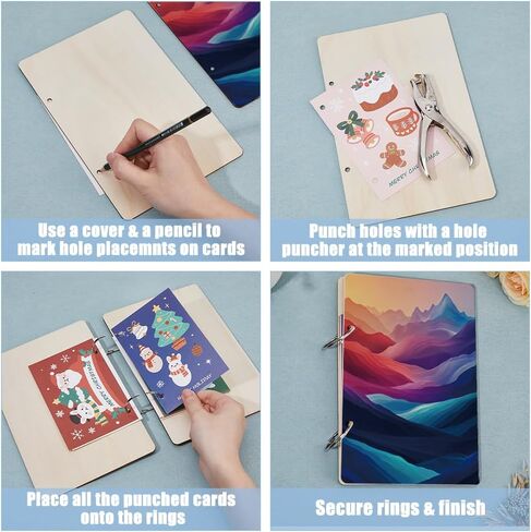 SUPERDANT Wooden Card Keeper Binder Happy Moment Greeting Card Organizer Ginkgo Postcard Photo Album Cover Ginkgo Leaf Birthday Cards Keeper Book Holder Wedding Holiday Organizer Keepsake Gifts in Kuwait