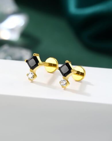 COCHARM 16G Threadless Labret Stud Earrings Flat Back Helix, Tragus, Cartilage,Conch Piercing Jewelry Square CZ Push Pin Lobe Stud 6mm 8mm 316L Steel Silver, Gold in Saudi Arabia