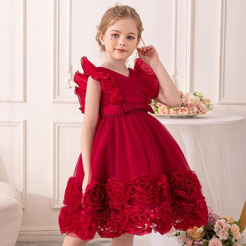 فستان تول بلا أكمام للبنات ، ويتميز بالتطريز الأزهار ثلاثية الأبعاد وتصميم V-Neck لحفلات الزفاف in Kuwait