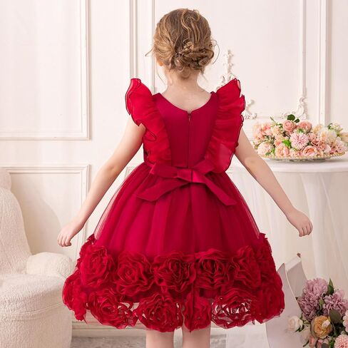 فستان تول بلا أكمام للبنات ، ويتميز بالتطريز الأزهار ثلاثية الأبعاد وتصميم V-Neck لحفلات الزفاف in Kuwait