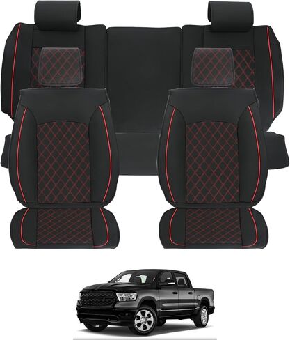 ROCCS Leather Seat Covers 5 Seats Full Set Fit for 2009-2024 Dodge Ram 1500 Cushion Cover Breathable,2010-2023 Dodge Ram 2500 3500 Airbag Compatible Waterproof Truck Seat Cover Black in Saudi Arabia