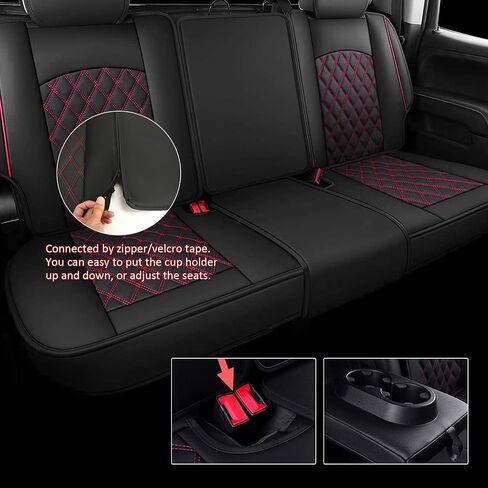ROCCS Leather Seat Covers 5 Seats Full Set Fit for 2009-2024 Dodge Ram 1500 Cushion Cover Breathable,2010-2023 Dodge Ram 2500 3500 Airbag Compatible Waterproof Truck Seat Cover Black in Saudi Arabia