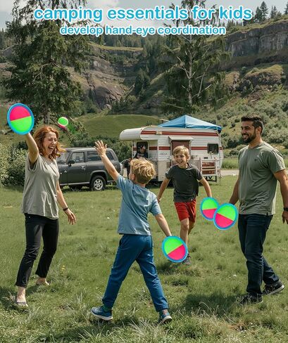 Toss and Catch Ball Game, Outdoor Toys for Beach Pool Yard Camping | 4 Paddles 4 Sticky Balls & Storage Bag, Backyard Outside Games for Kids Ages 3-12 & Family, Birthday & Holiday Gift for Boys in Kuwait
