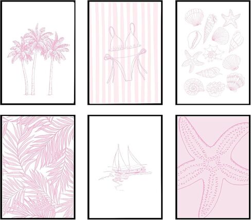 Pink Coast Bikini Shell Canvas Art Fashion Swimwear Beach Decore Preppy Coast Poster Print Works for Roilway Room and Room Room Decore 8x10in in Saudi Arabia