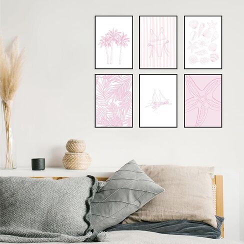 Pink Coast Bikini Shell Canvas Art Fashion Swimwear Beach Decore Preppy Coast Poster Print Works for Roilway Room and Room Room Decore 8x10in in Saudi Arabia