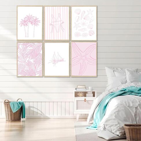 Pink Coast Bikini Shell Canvas Art Fashion Swimwear Beach Decore Preppy Coast Poster Print Works for Roilway Room and Room Room Decore 8x10in in Saudi Arabia