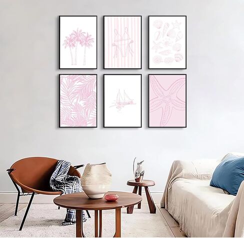 Pink Coast Bikini Shell Canvas Art Fashion Swimwear Beach Decore Preppy Coast Poster Print Works for Roilway Room and Room Room Decore 8x10in in Saudi Arabia
