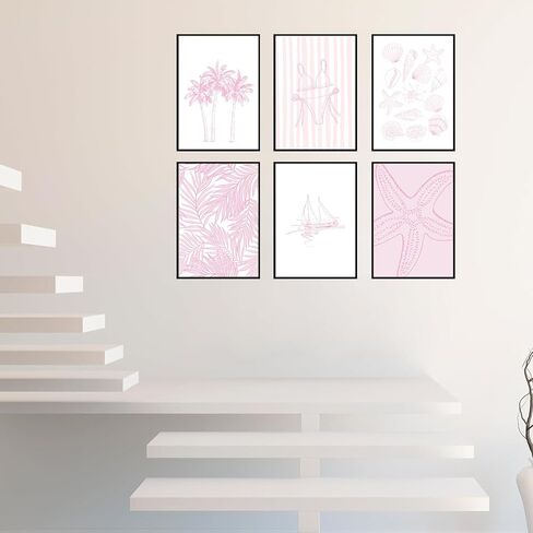 Pink Coast Bikini Shell Canvas Art Fashion Swimwear Beach Decore Preppy Coast Poster Print Works for Roilway Room and Room Room Decore 8x10in in Saudi Arabia