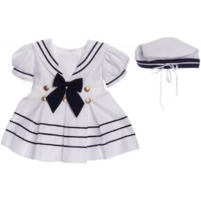 White Girl Sailor Dress with Navy Blue Strip (US, Age, 3 Years, White) in Saudi Arabia