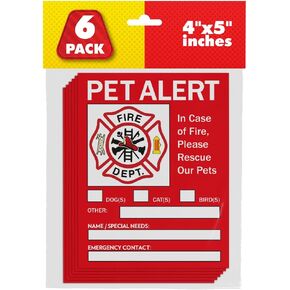 ملصق تنبيه السلامة من الحرائق للحيوانات الأليفة، مقاس 10.16 سم × 12.7 سم، 6 عبوات - ملصق داخلي لإنقاذ حيواناتنا الأليفة في حالات الطوارئ - في حالة وجود خطر طارئ للحيوانات الأليفة في المنزل، علامة باب نافذة المنزل in Kuwait