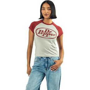 Dr Pepper Logo Women's Gray Heather Crew Neck Short Sleeve Baby Raglan Tee in Saudi Arabia