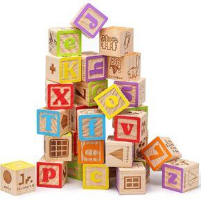 SainSmart Jr. Wooden ABC Blocks 40PCS Stacking Blocks Baby Alphabet Letters, Counting, Building Block Set for Toddlers 1.2 Inch in Kuwait