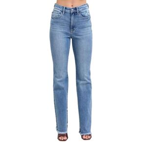 Judy Blue High Waist Bootcut Jeans with Fray Hem – Stylish and Comfortable Cotton-Blend Denim for Women - 82486 in Saudi Arabia