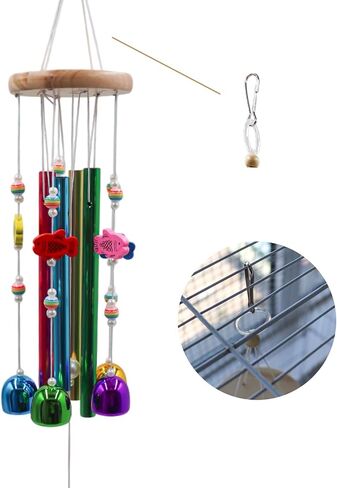 Parakeet Toys with Colorful Bells and Shining Sticks, Bird Cage Accessories Wind Chimes for Chewing, Chew Toys for African Grey, Budgies, Cockatiels, Lovebirds, Conures, Quakers, Small to Medium Birds in Kuwait