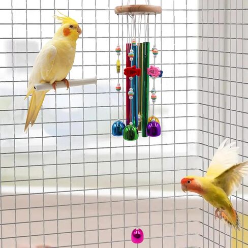 Parakeet Toys with Colorful Bells and Shining Sticks, Bird Cage Accessories Wind Chimes for Chewing, Chew Toys for African Grey, Budgies, Cockatiels, Lovebirds, Conures, Quakers, Small to Medium Birds in Kuwait
