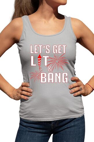 اذهب إلى جميع النساء ، لنحصل على Lit & Bang Funny 4th of July Fireworks Slicfeless Tank Top T-Shirt in Kuwait