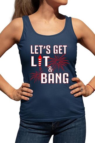 اذهب إلى جميع النساء ، لنحصل على Lit & Bang Funny 4th of July Fireworks Slicfeless Tank Top T-Shirt in Kuwait