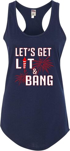 اذهب إلى جميع النساء ، لنحصل على Lit & Bang Funny 4th of July Fireworks Slicfeless Tank Top T-Shirt in Kuwait