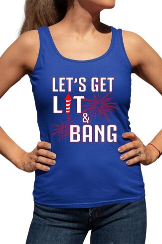 اذهب إلى جميع النساء ، لنحصل على Lit & Bang Funny 4th of July Fireworks Slicfeless Tank Top T-Shirt in Kuwait