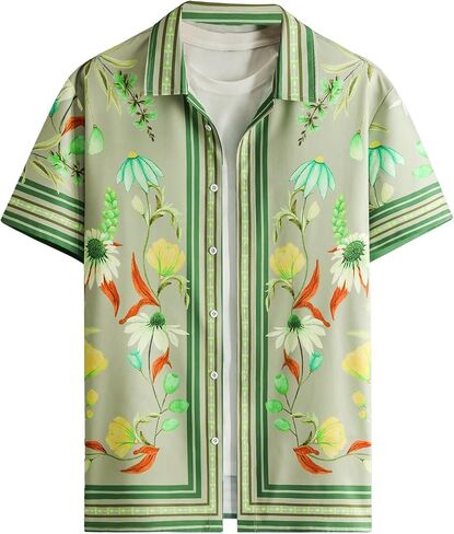 OYOANGLE Men's Short Sleeve Hawaiian Shirts Floral Button Down Shirt Summer Beach Tops in Saudi Arabia