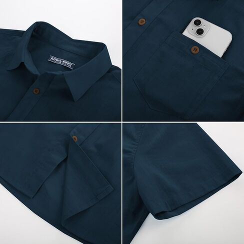 PJ PAUL JONES Mens Short Sleeve Button Down Shirts Summer Beach Shirts Untuckit Cotton Shirt with Pocket in Saudi Arabia