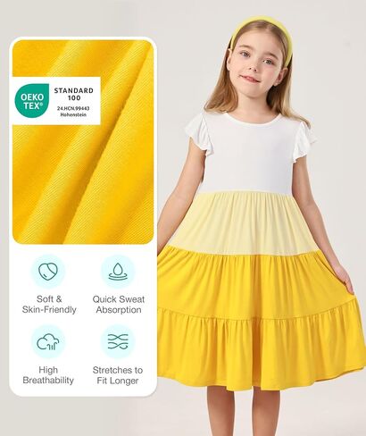 الفساتين الصيفية من الخيزران Viscose Girl 5-14y ، غلاف رفرفة مستويات الأرجوحة Midi Sundress مع جيوب in Kuwait