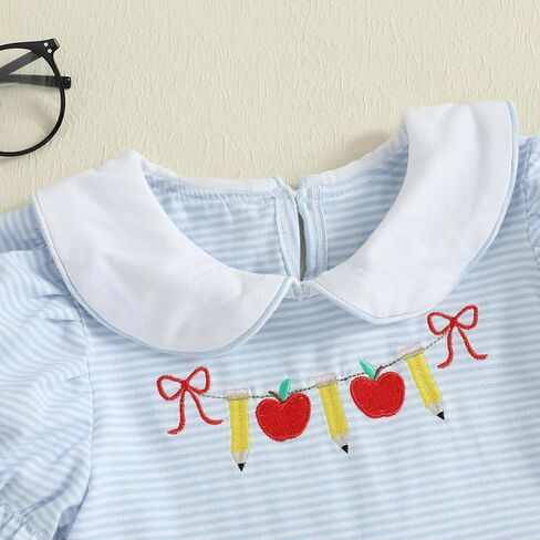 Kids Toddler Girls Back to School Dress First Day of School Apple Embroidery Dress Preschool Kindergarten Outfit in Kuwait