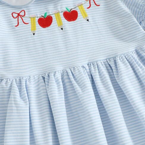 Kids Toddler Girls Back to School Dress First Day of School Apple Embroidery Dress Preschool Kindergarten Outfit in Kuwait