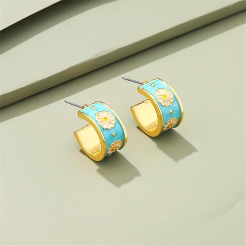 MALOYANVE 925 Sterling Silver Sunflower Studs Earrings for Women Dainty Cute 14k Gold Plated Vintage Boho Daisy Flower Piercing Stud Earrings Jewelry in Kuwait